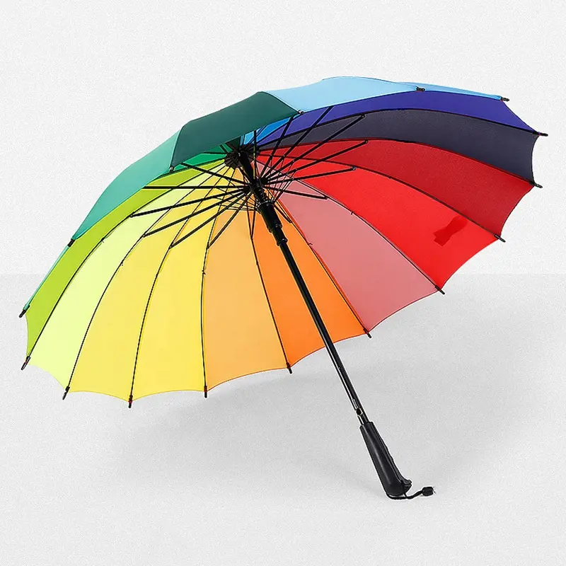 Yaratıcı 16k uzun kolu türük rüzgar geçirmez şemsiye gökkuşağı sopa yanardöner şemsiye