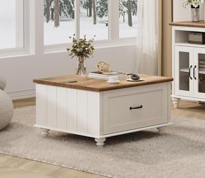 Table basse carrée élévatrice ferme stable avec armoire de rangement grand tiroir glissières de tiroir en métal lisse - Product Image 1