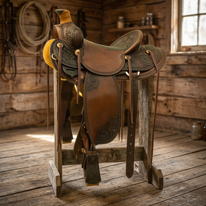 Selle d'équitation anglaise de luxe en cuir de buffle véritable faite à la main avec arceau en bois – Cadeau idéal - Product Image 1