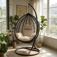 Fauteuil suspendu en rotin PE épaissi pour charges lourdes, panier nid d'oiseau rond tressé renforcé avec base ronde