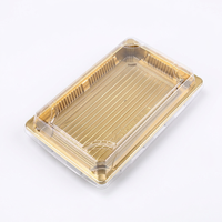 Plateau carré en plastique doré écologique pour sushis japonais à emporter, jetable, pour restaurants, gâteaux, snacks et biscuits