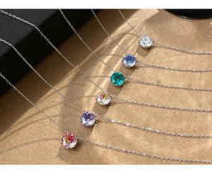 Collier en argent sterling 925 avec pendentif en zircon coloré taille brillant, motif cube de sucre, tendance, minimaliste, pour fiançailles et mariage - Product Image 5