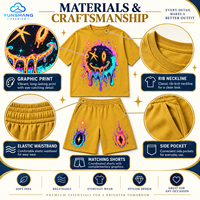 Ensemble streetwear deux pièces pour homme : T-shirt en coton mélangé tricoté à séchage rapide avec motif graphique et short à cordon de serrage