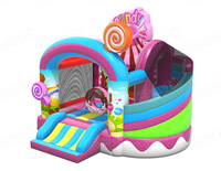 Château gonflable pour filles avec toboggan sur le thème des sucettes, combo gonflable toboggan et trampoline