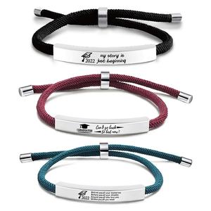 Pulsera de Acero Inoxidable Grabada con Láser Personalizable para Hombre, con Cordón Rojo Trenzado y Perlas - Product Image 1