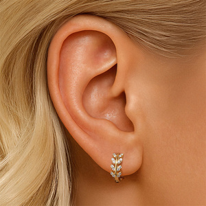 S925 Sterling <b>Silver</b> Classic Branch Design Zircon Huggie Hoop <b>Cuff</b> <b>Earrings</b> for Women - Product Image 4