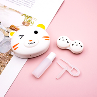 Étui à lentilles de contact coloré motif dessin animé mignon, étui portable pour lentilles de contact avec applicateur, miroir et pince à épiler, vente en gros usine