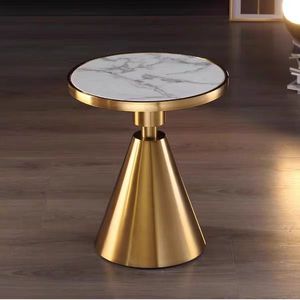 Mesa auxiliar de lujo ligera, parte superior de piedra de mármol redonda moderna, patas de Metal dorado, mesa auxiliar pequeña, sala de estar, muebles para el hogar, mesa auxiliar para cama - Product Image 1