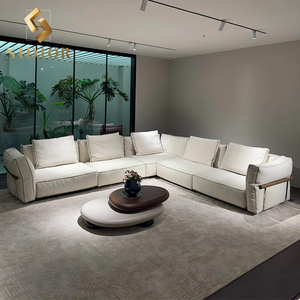 Cổ Điển Hiện Đại Ý Trắng L Hình Dạng 3 Chỗ Ngồi Nhung Vải Lanh Nhà Sảnh Sofa Ghế Cho Phòng Khách Biệt Thự - Product Image 1