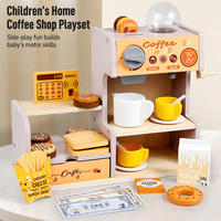 Ensemble de jeu de café en bois pour enfants avec caisse enregistreuse et accessoires alimentaires, jouet de jeu de rôle pour la maison, la maternelle et la salle de classe