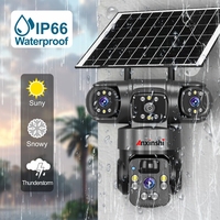 Caméra intelligente solaire 4G PTZ 12MP avec zoom 10x, détection humanoïde HD, triple objectif, trois écrans, application V380