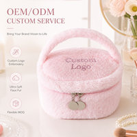 Sac de toilette en peluche personnalisé de haute qualité, trousse de toilette de voyage, grande capacité, sac à main rond moelleux, organisateur de rangement pour femmes et filles