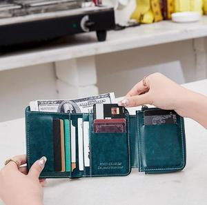 New Design RFID Blocking Card Holder Case Trifold Coin Pocket <b>Purse</b> Women Leather Short Wallet With Bottom - Product Image 3