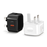 Cargador Rápido de Pared con Doble Puerto USB-A y Tipo-C, 20W PD QC3.0, Adaptador de Corriente con Enchufe UK para Viajes, Compatible con iPhone, Samsung y Android