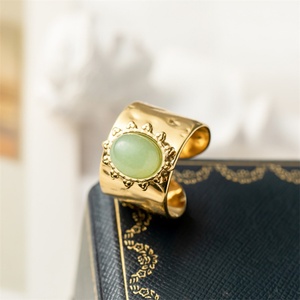 Boho Jewelry Hammering Chunky Gemstone <b>Rings</b> Stainless Steel Gold Plated <b>Open</b> Cuff <b>Rings</b> for Women - Product Image 2