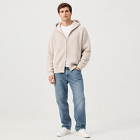 MENGTU Maßgefertigter Einfarbiger Drop-Shoulder Langarm-Strickpullover mit Reißverschluss Kapuzenpullover Strickjacke für Herren