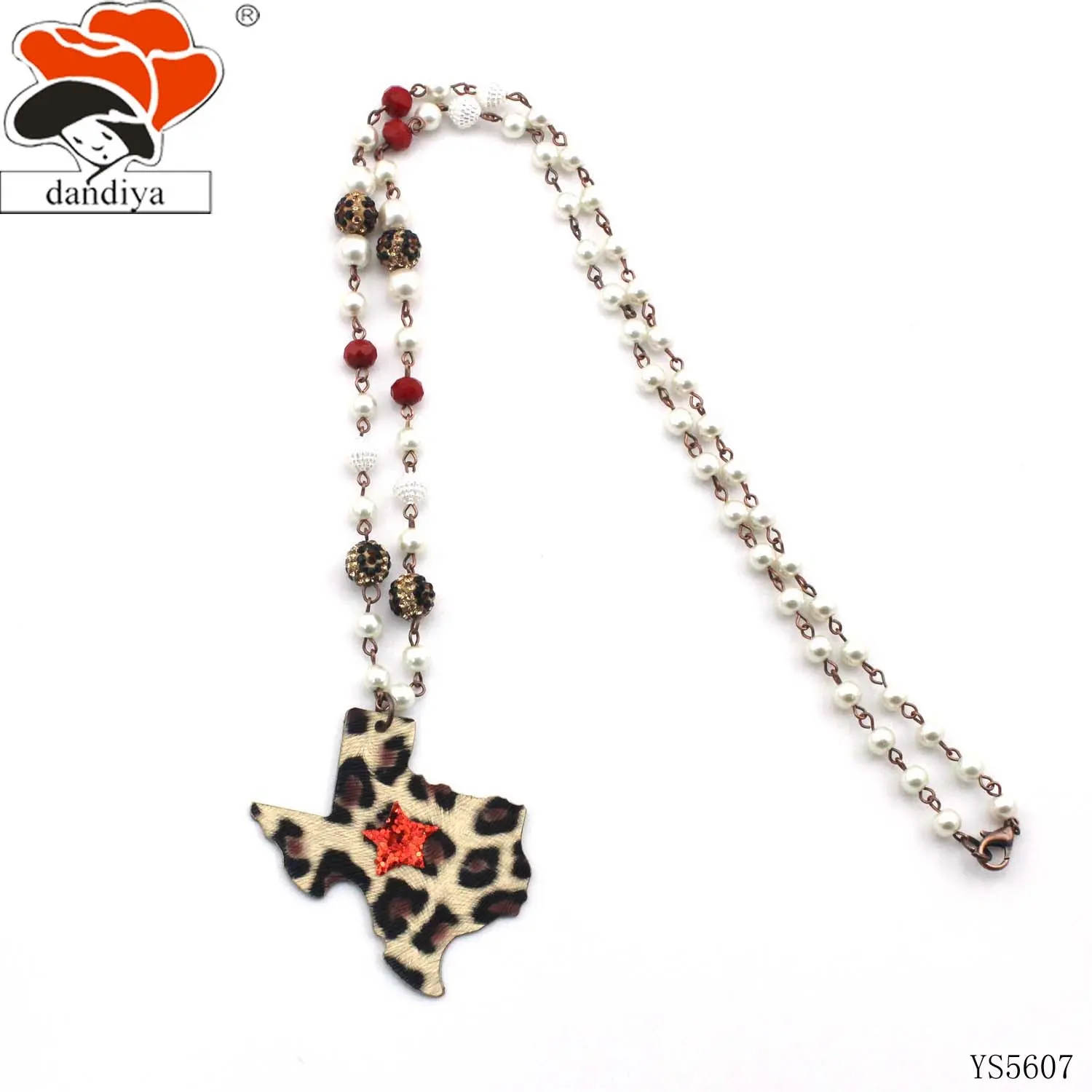Star of Texas Necklace with Leopard crystal ball leather TX state necklace handmade jewelry customized