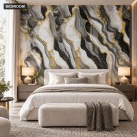 Papier peint adhésif effet marbre noir, blanc et or, feuilles en mousse PET XPE de 1,8 mm pour la rénovation de chambre à coucher JC-002