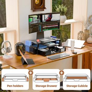 2 Tier Metal Monitor Stand Monitor Riser and Computer <strong>Desk</strong> Organizer <strong>with</strong> <strong>Drawer</strong> and Pen Holder for Laptop - Product Image 3