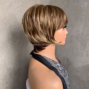 Peluca de Cabello Sintético de Alta Calidad para Mujer DREAM ICE'S, Corte Pixie Corto, Rubio Marrón Mixto 4/27, Liso Sedoso con Flequillo, Resistente al Calor - Product Image 5