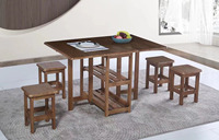 Table rectangulaire en bois multifonctionnelle en gros avec 4 tabourets, table à manger minimaliste gain de place, tables pliantes