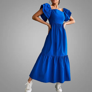 Robe décontractée pour femmes, vêtements pour femmes, manches superposées, à volants, ourlet papillon, robes à volants, à col carré, nouvelle collection, - Product Image 2