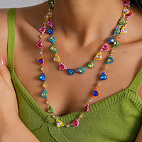 Collier Cœur en Émail Color Block Tendance Dopamine, Chaîne de Clavicule Esthétique de Luxe Faite Main, Accessoires de Cou Empilables