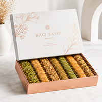 Boîte à baklava personnalisée de luxe avec logo |   Emballage rigide haut de gamme avec dorure à chaud et séparateurs |   Confiserie haut de gamme en gros