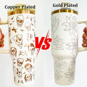 Gobelet de voyage plaqué or et cuivre de 40 oz avec couvercle et paille pour gravure laser - Product Image 4