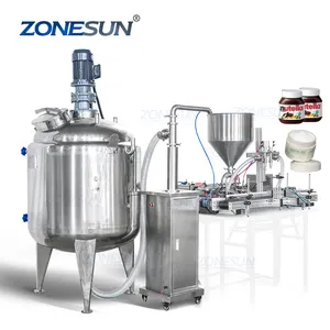 ZONESUN ZS-DTPT2 Automatic Honey Jam Ketchup Filler Glass Bottle Shampoo Lotion Paste Filling Machine With Mixing Tank