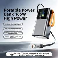 Banco de Energía de 30000mAh con Cable Retráctil Incorporado, Pantalla LED, Banco de Energía de Alta Capacidad de 165W para Computadoras Portátiles, Teléfonos, Campamentos al Aire Libre