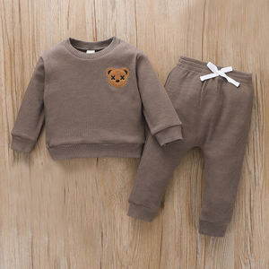 Algodão orgânico Rib <span class=keywords><strong>Kids</strong></span> Set Eco Friendly <span class=keywords><strong>Kids</strong></span> Boy Tricô Custom Children Sweatsuit Sets Two Piece Knit <span class=keywords><strong>Kids</strong></span> Jogger Sets - Product Image 3
