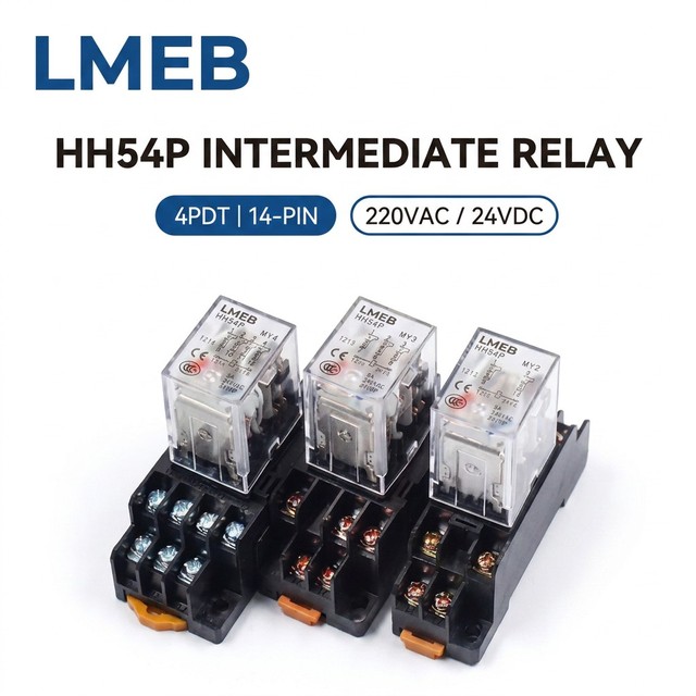 HH54P Mini Intermediate Relay 220V/24VDC Electromagnetic Relay with Light Base Sealed for Protective Purposes