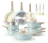 Ensemble de casseroles et poêles antiadhésives, batterie de cuisine, ensemble de cuisine à induction 17 pièces, revêtement céramique, nettoyage facile, poignée froide au toucher, avec cuiseur vapeur
