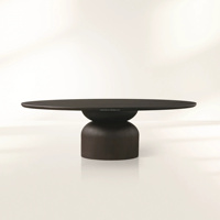 Table à manger ovale en bois avec piétement sculpté, table de dîner familiale en bois massif pour salle à manger et décoration intérieure