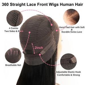 Perruque complète en dentelle 360 de 30 à 32 pouces, cheveux humains pré-épilés HD 13x6, densité 200%, perruques frontales droites en dentelle, 100% cheveux humains pour femmes - Product Image 4