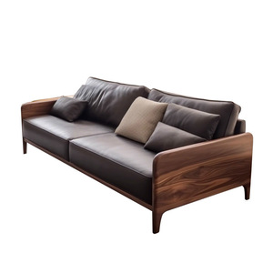 Canapé en bois massif Noyer noir d'Amérique du Nord Moderne Simple Cuir pour Villa Hôtel pour <span class=keywords><strong>Petit</strong></span> Appartement Canapé - Product Image 4