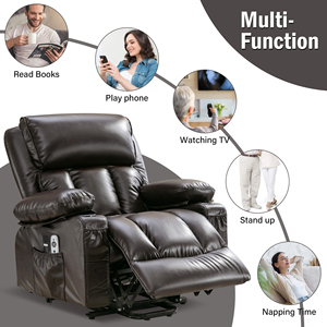 Modern Power Electric Massage Lift Lounge Chair Heating Vibration Fleece Leather Upholstery Metal Frame USB Port for Elderly - Product Image 5