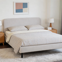 Cama de Plataforma Tapizada en Gris, Tamaño Queen, Estructura de Tela Suave con Opción de Tamaño Personalizado para Hoteles, Apartamentos y Alquiler