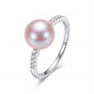 Copper Pink Freshwater Pearl Ring CZ Shoulder Pave Solitaire Elegant Pearl Jewelry for Women Wedding Engagement <b>Gift</b> - Product Image 1
