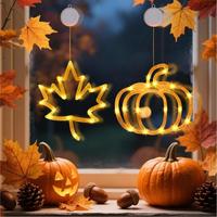 Lumière décorative d'automne TSINYE avec ventouse, lumière LED décorative pour fenêtre d'Halloween, décoration LED pour fenêtre d'Halloween