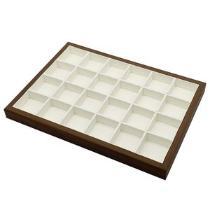 도매 브라운 월넛 나무 접시 주얼리 받침대 빈 트레이 반지 12구 24구 내부 화이트 주얼리 디스플레이 트레이 - Product Image 2