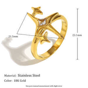 北極星ジルコンステンレスリング ヴィンテージ風変色防止金メッキジュエリー 結婚式やギフトに - Product Image 6