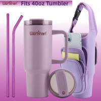 Housse de transport en néoprène personnalisée avec logo, poche zippée et bandoulière pour gobelet isotherme de 40 oz – Vente en gros