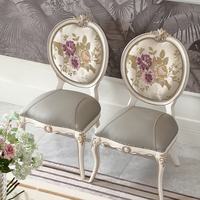 Meubles de salle à manger à dossier rond Chaises de salle à manger classiques en bois royal Siège en cuir de luxe Chaises de salle à manger en cuir style français