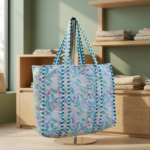 Large Capacity Handmade Quilted Cotton Tote <b>Bag</b> Floral <b>Bags</b> for Travelling <b>Working</b> Bohemian Floral Fabric Tote <b>Bags</b> Online - Product Image 1