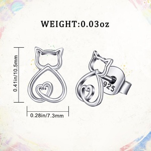 Las mujeres de cristal Animal pet de Plata de Ley <span class=keywords><strong>925</strong></span>, joyería de gato, Gato pendientes - Product Image 2