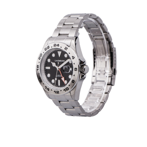 LADEON Schwarzes Zifferblatt Edelstahl uhr für Mann Datums anzeige Zeiger GMT die Uhr Mit Leucht funktion Quarzuhr - Product Image 4