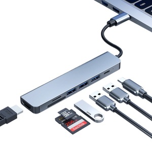Type-C Hub 7-In-1 <b>USB</b> 3.0 <b>HDMI</b> 4K Expansion Dock For Laptop Aluminum Alloy <b>With</b> Power Supply - Product Image 3