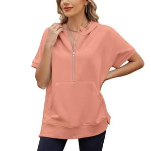 T-shirt à capuche ample à manches courtes avec poche zippée pour femme, printemps/été - Product Image 3